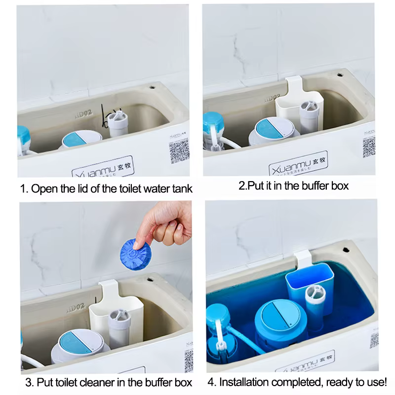 Distributeur de nettoyant solide pour toilettes - Pièce de rechange pour réservoir, Boîte tampon nettoyante pour cuvette de toilettes, Distributeur suspendu à libération lente, Prolonge le temps de ne