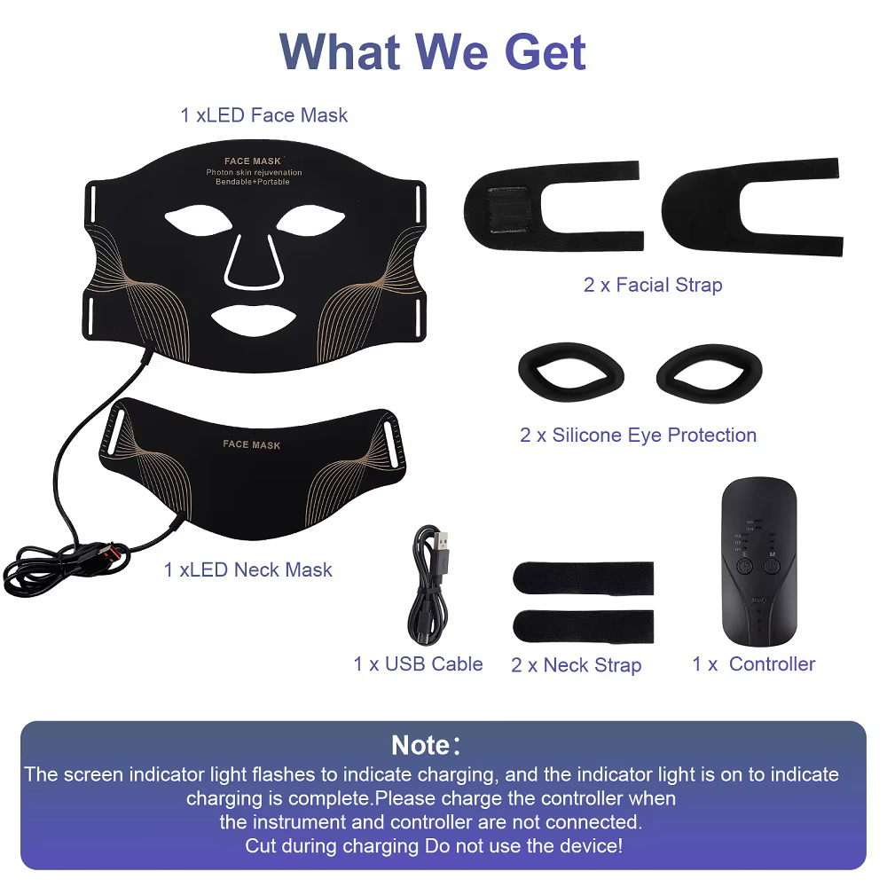 Masque facial LED sans fil avec cou 7 couleurs