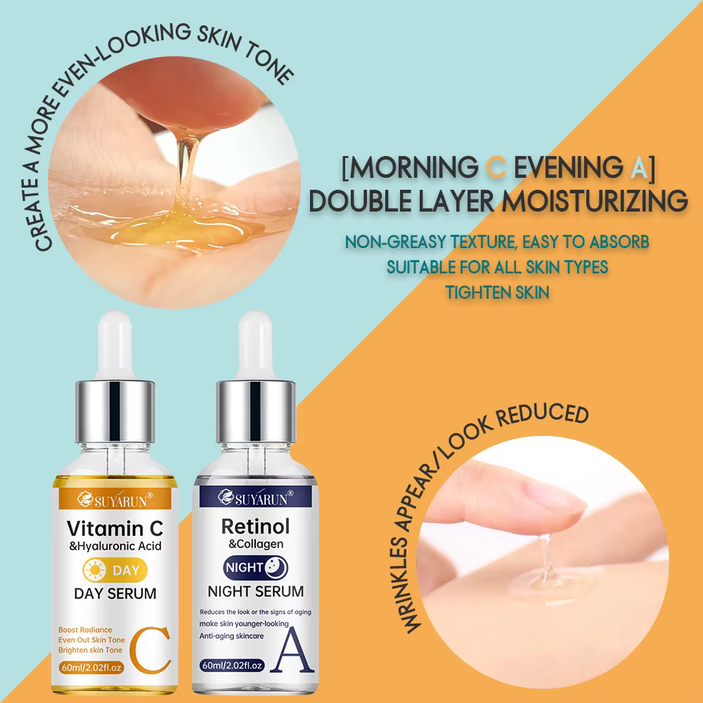SUYARUN Day Sérum au rétinol de nuit à la vitamine C - Éclaircissant et anti-âge | Formule 2 en 1 pour la réparation de