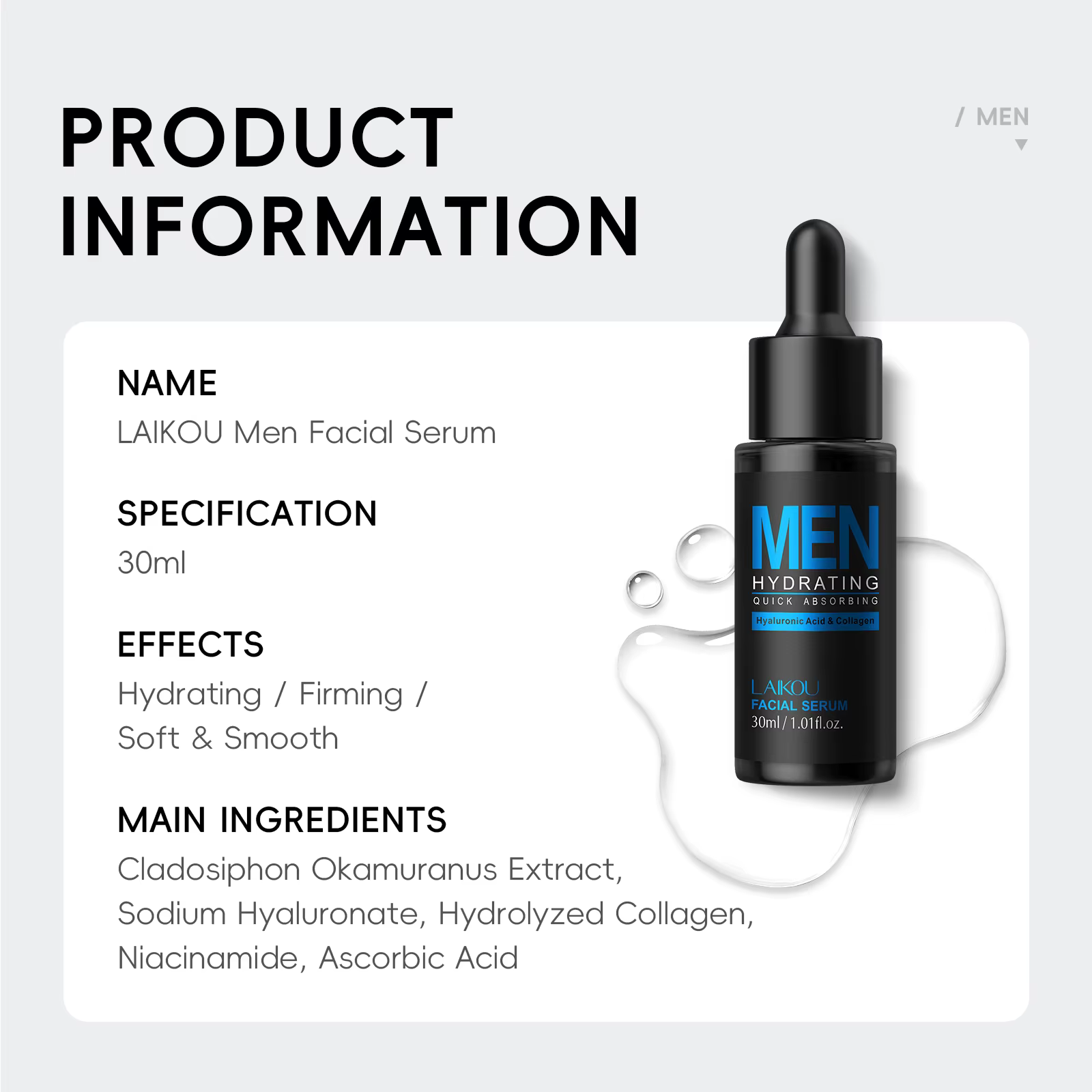 Sérum facial hydratant et raffermissant LAIKOU pour hommes 30 ml