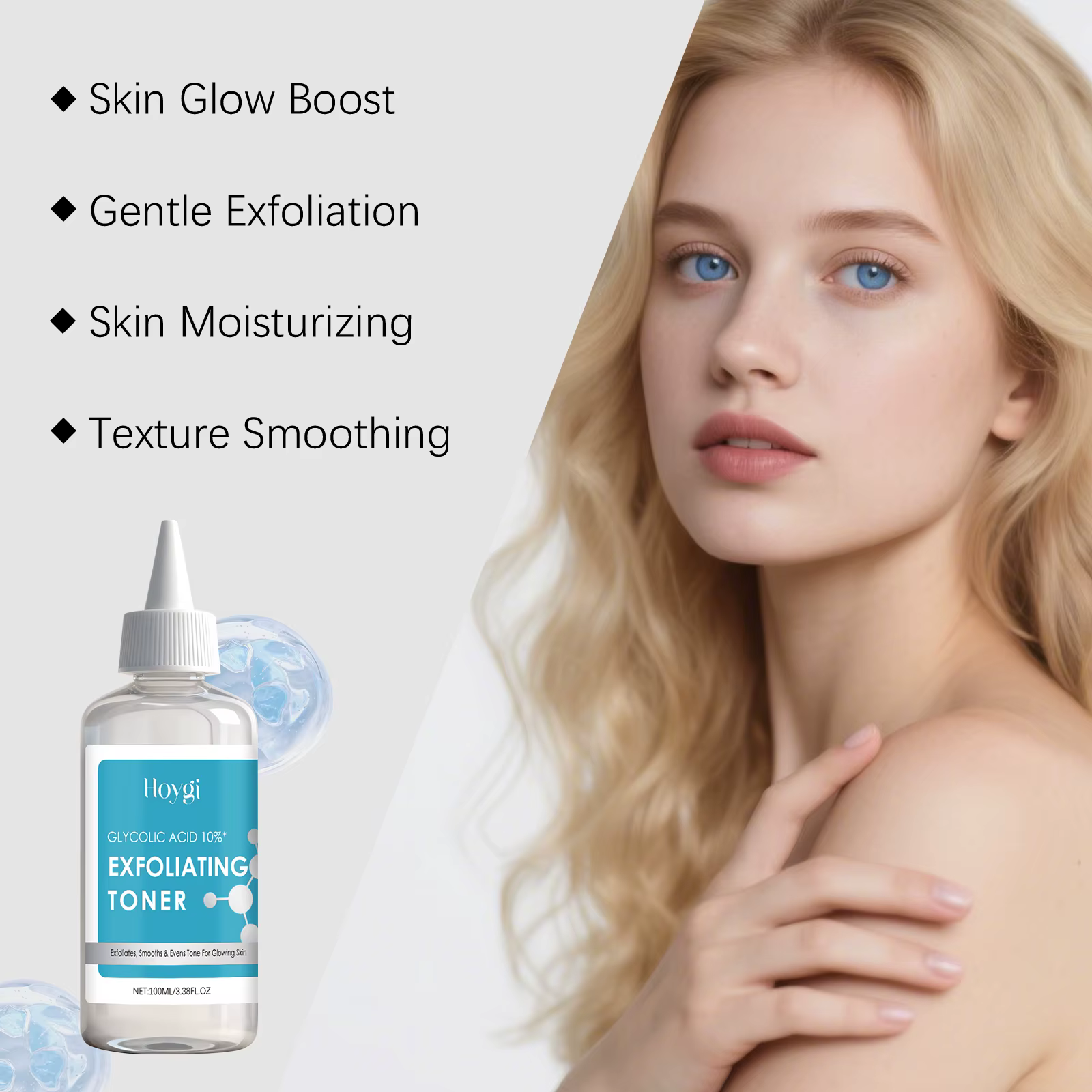 Tonique à l'acide glycolique 10% Clarifiant Élimination des peaux mortes Unification du teint Exfoliation Anti-acné Nourrissant Hydratant Sérum pour le visage