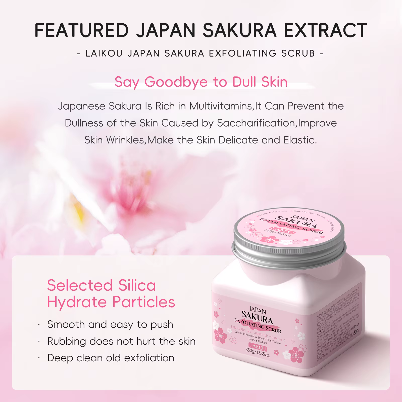 LAIKOU Gommage exfoliant pour le visage à la fleur de cerisier Nettoyage en douceur des peaux mortes