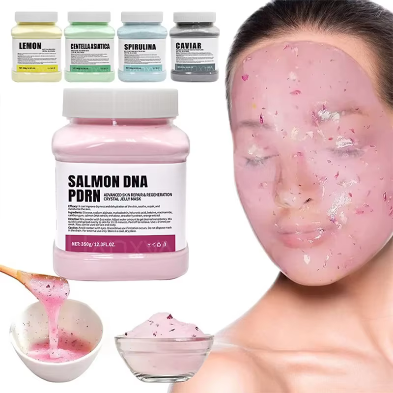 Masque Visage en Poudre de Gelée ADN de Saumon PDRN Acide Hyaluronique Vitamine C Collagène DIY Masques Végétaux Hydratation Profonde Nourrissant 350g