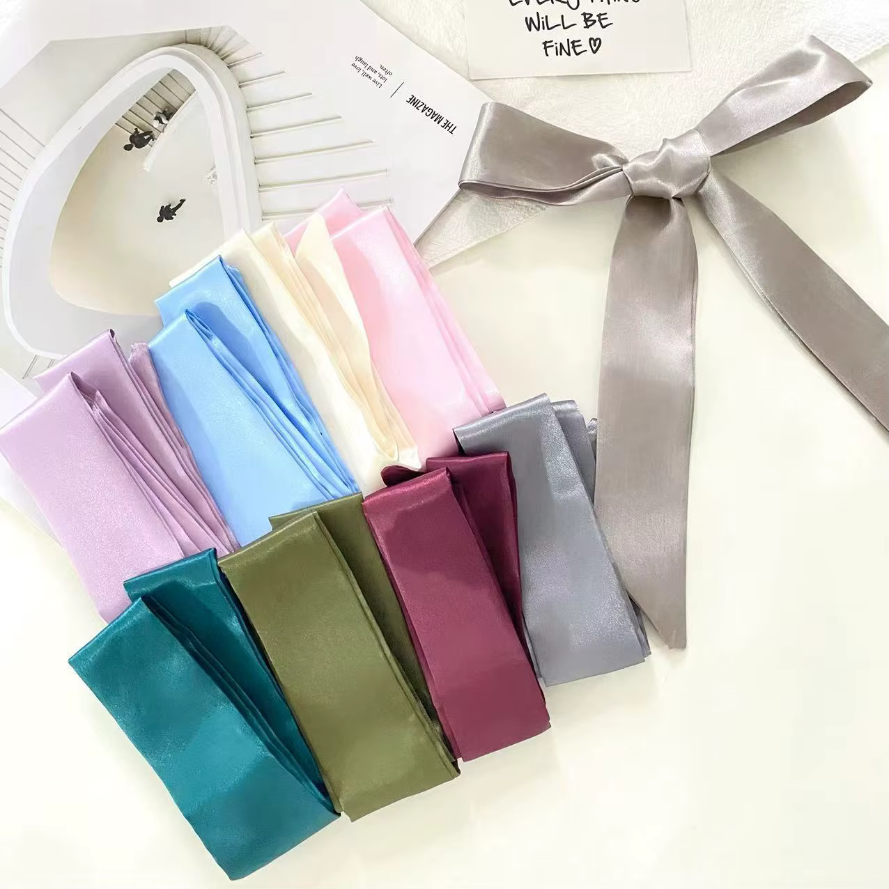 4.5x100cm longue maigre cheveux écharpe femmes Imitation soie Satin bandeau mignon foulard couleurs unies dames mode sac foulards