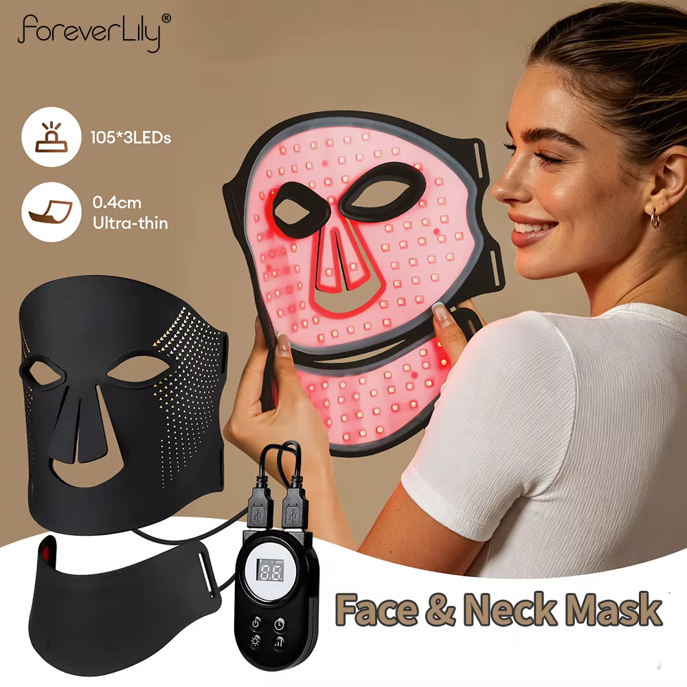 Masque facial LED sans fil en silicone avec 105 LED pour le cou