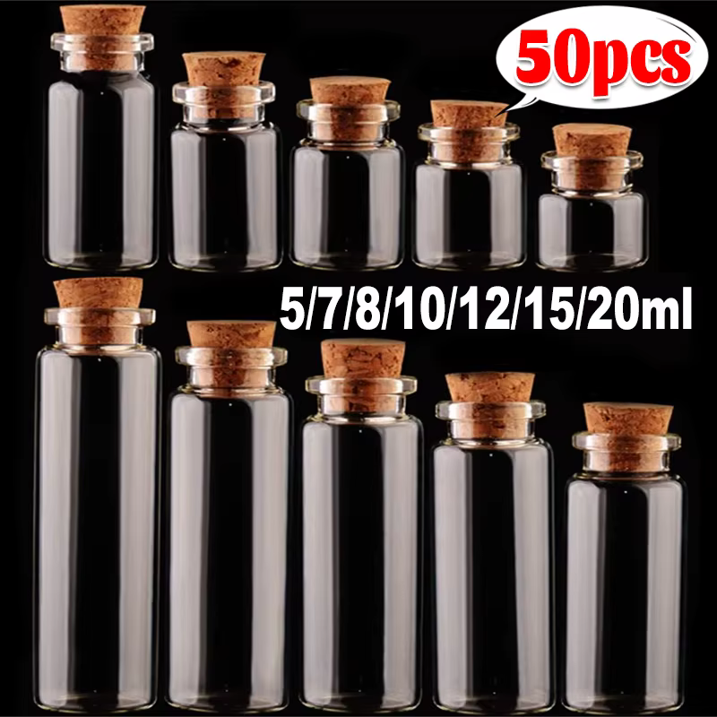 Petites bouteilles en verre avec liège, petits pots en verre vides, flacons d'art artisanal, bouteilles de souhait transparentes, cadeaux de fête d'anniversaire et de mariage