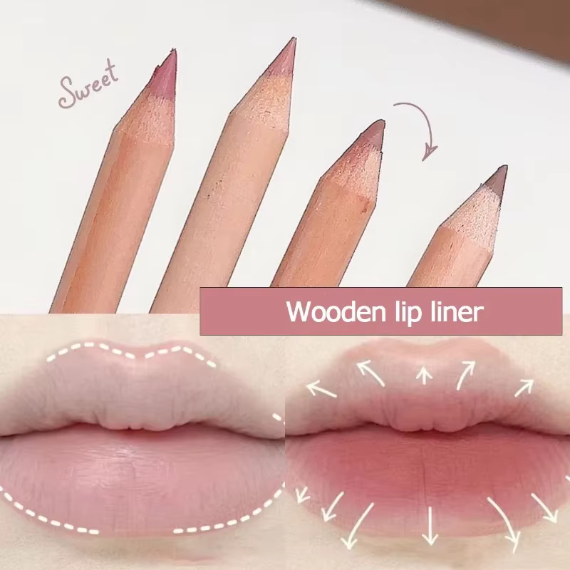Crayon à lèvres Rose mat, longue durée, naturel, pôle en bois, couleur chair, marron, maquillage pour Contour des lèvres