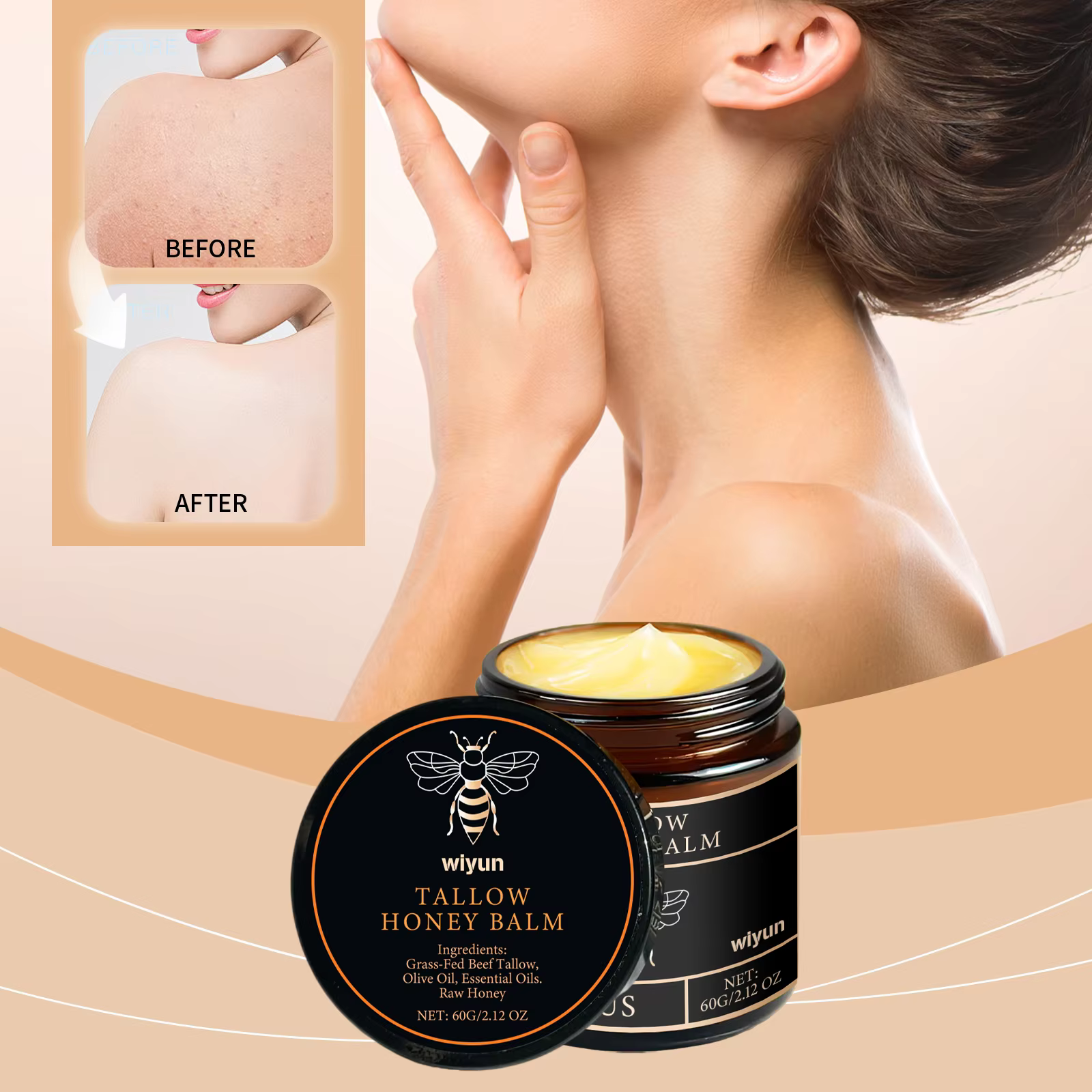 Tallow crème au miel lueur hydratante pour la peau améliorer l'élasticité doux blanchiment