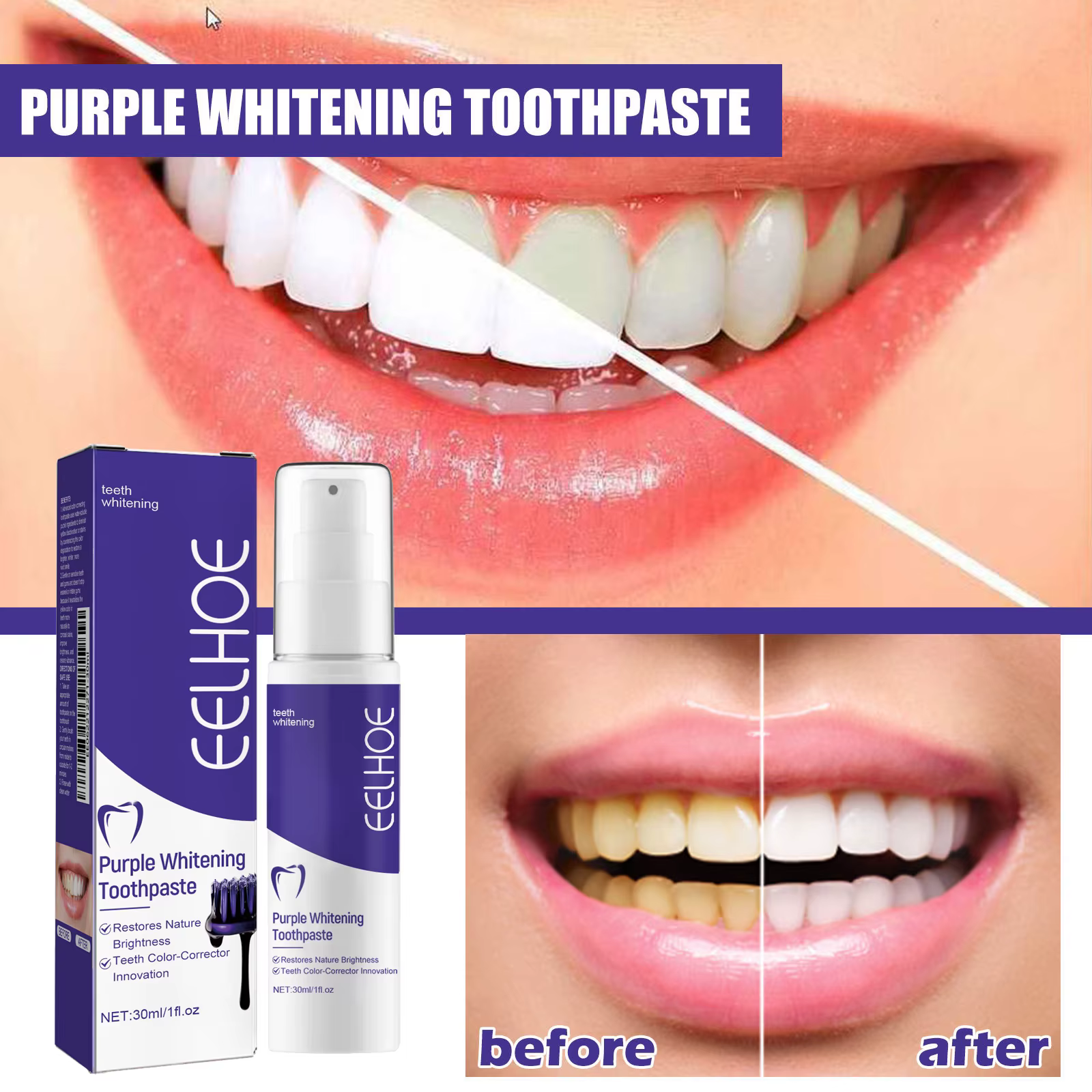 Dentifrice blanchissant V34, blanchiment instantané des dents, élimination des taches dentaires et du tartre, hygiène buccale, haleine fraîche, nettoyant oral