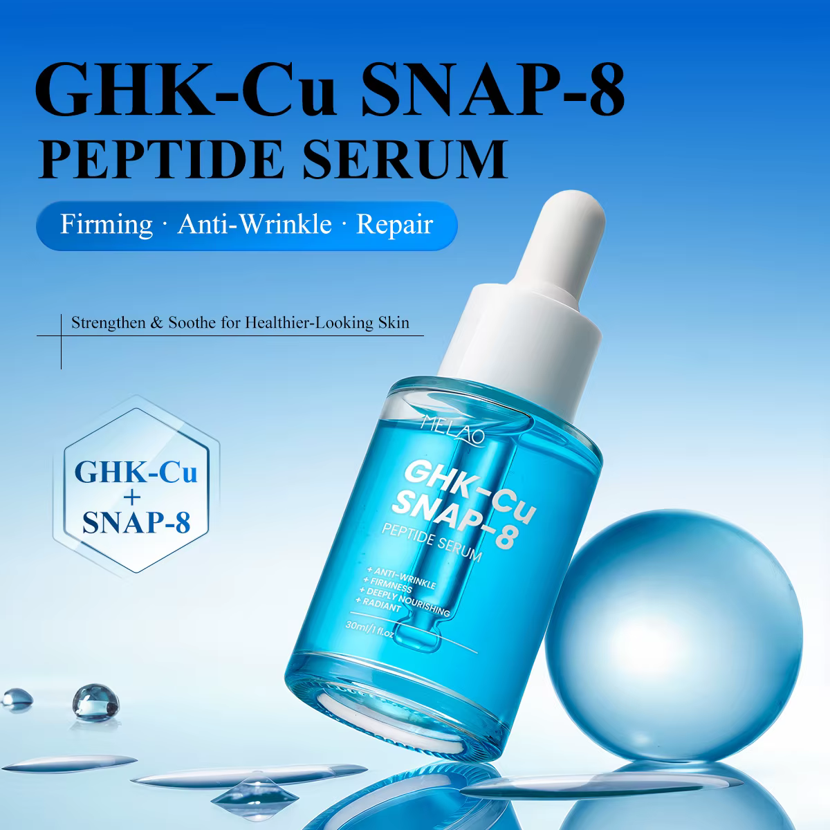 Sérum facial aux peptides de cuivre GHK-Cu avec SNAP-8 pour les ridules
