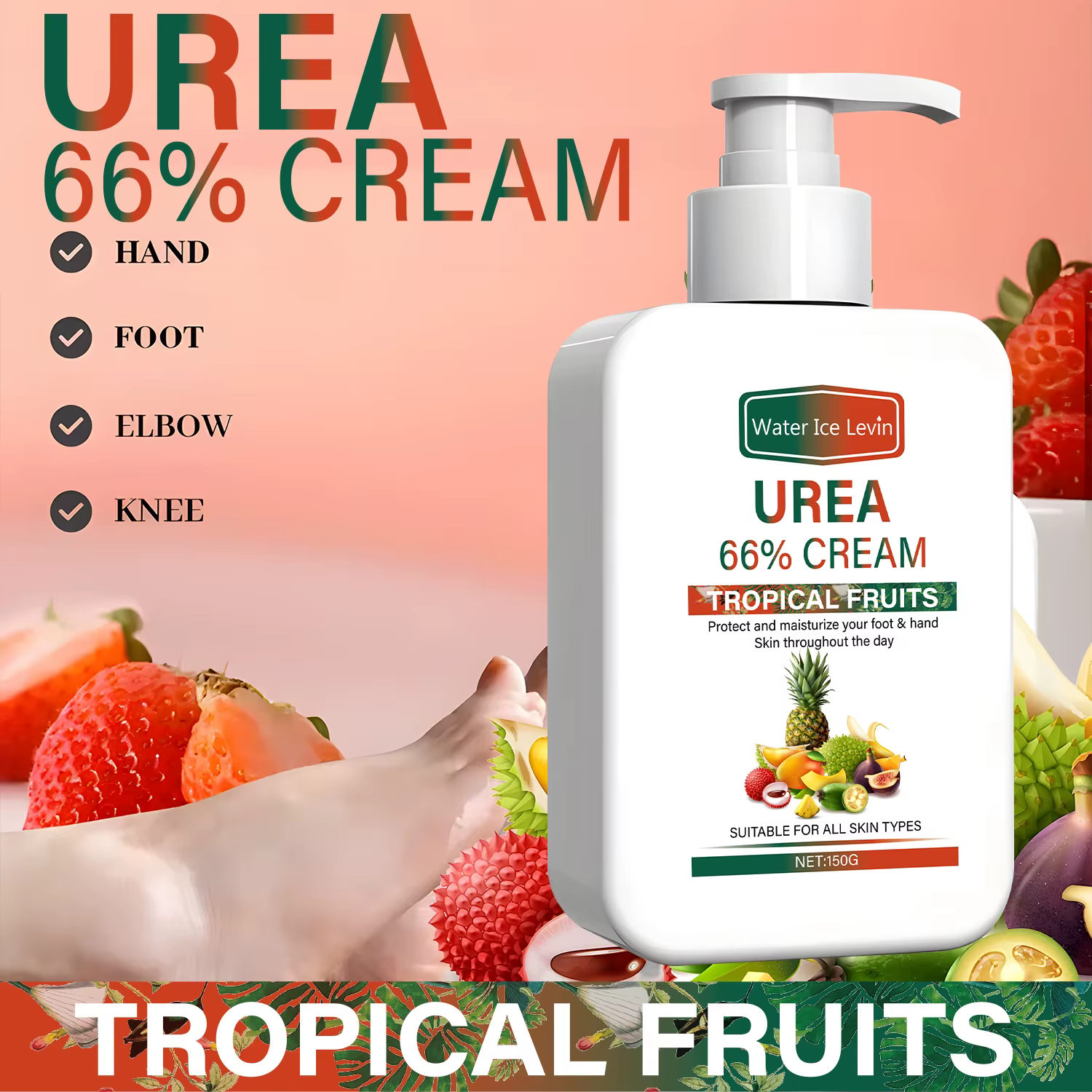 Crème Réparatrice Mains-Pieds à l'Urée - Aux Fruits Tropicaux - Hydratation Profonde - Pour une Peau Douce et Élastique