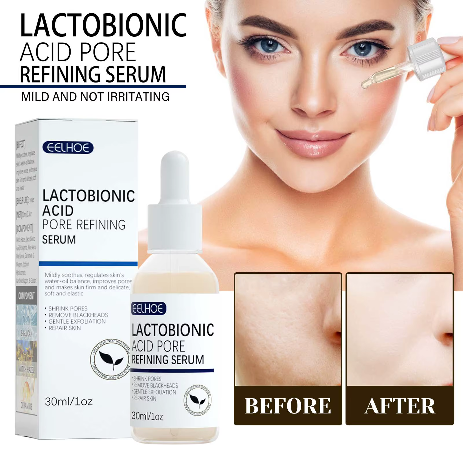 Acide lactose rétrécit les Pores sérum hydratant élimine les points noirs réparer