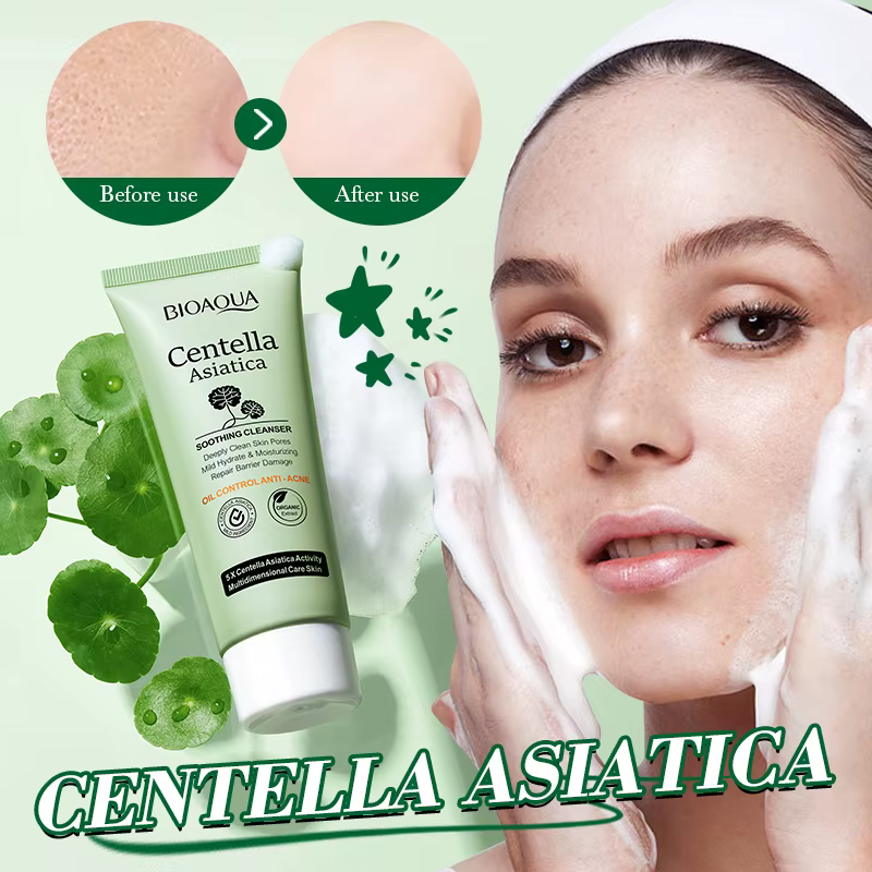 BIOAOUA Centella Asiatica Nettoyant pour le visage Mousse nettoyante quotidienne douce avec acide hyaluronique et niacinamide pour un nettoyage en profondeur des pores