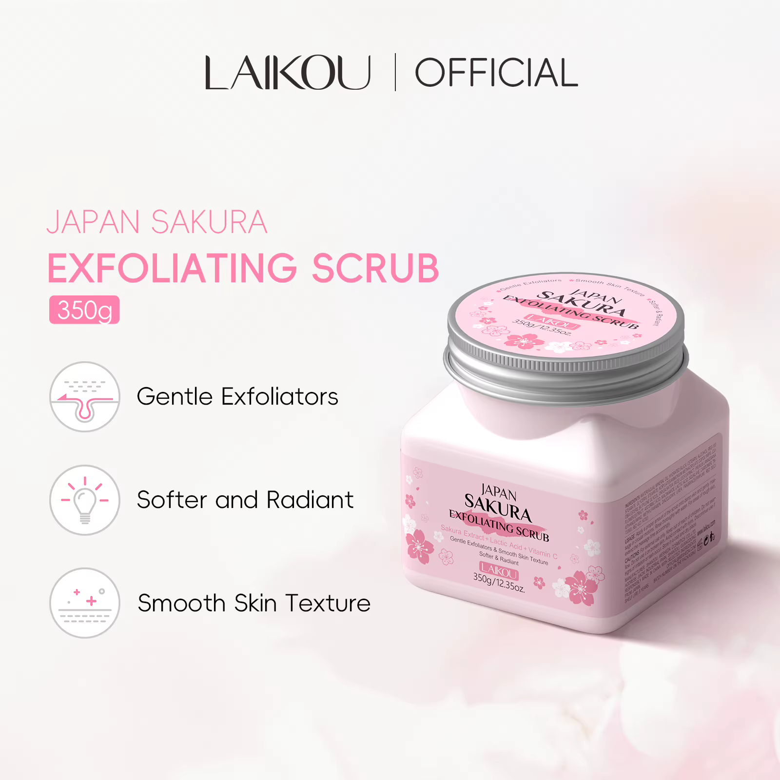 LAIKOU Gommage exfoliant pour le visage à la fleur de cerisier Nettoyage en douceur des peaux mortes