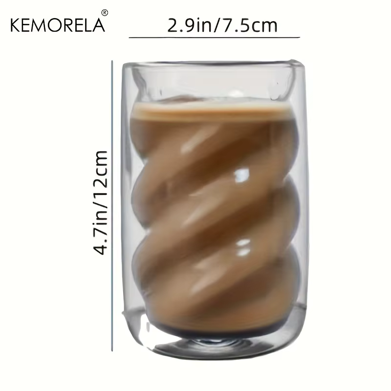 KEMORELA Tasse à café à double paroi, tasse à cappuccino 1/2 pièces 320ML, tasse à thé en spirale adaptée au café au lait, au thé glacé et au café froid