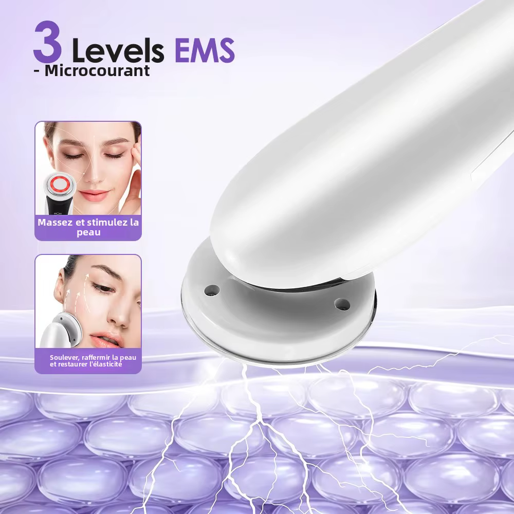 Masseur facial EMS, instrument de beauté pour le visage avec vibration induite et compresse chaude