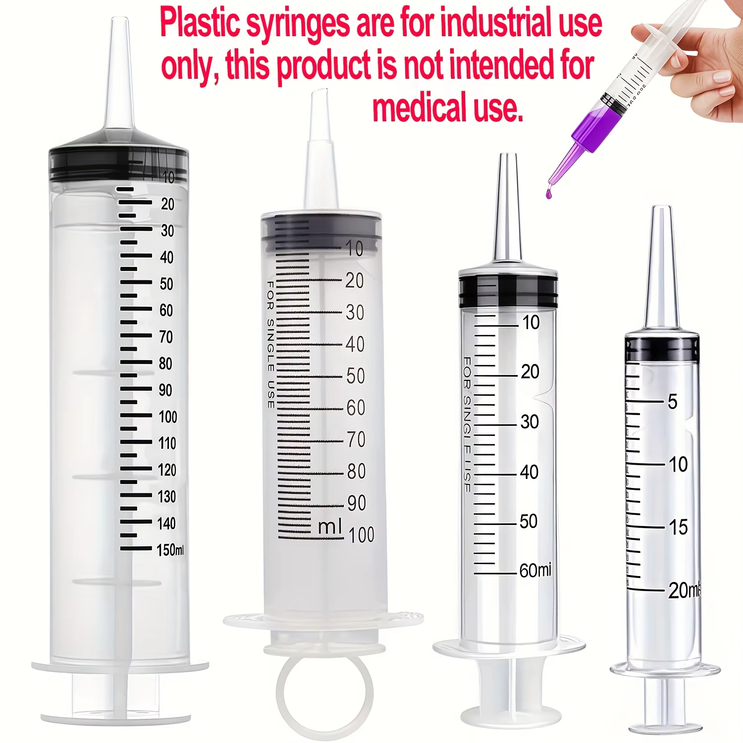 Seringue de 20 ml/60 ml/100 ml/150 ml, seringue en plastique, utilisée pour les laboratoires scientifiques, le transfert de liquides, l'irrigation des plantes, le parfum, l'encre, le changement d'eau 