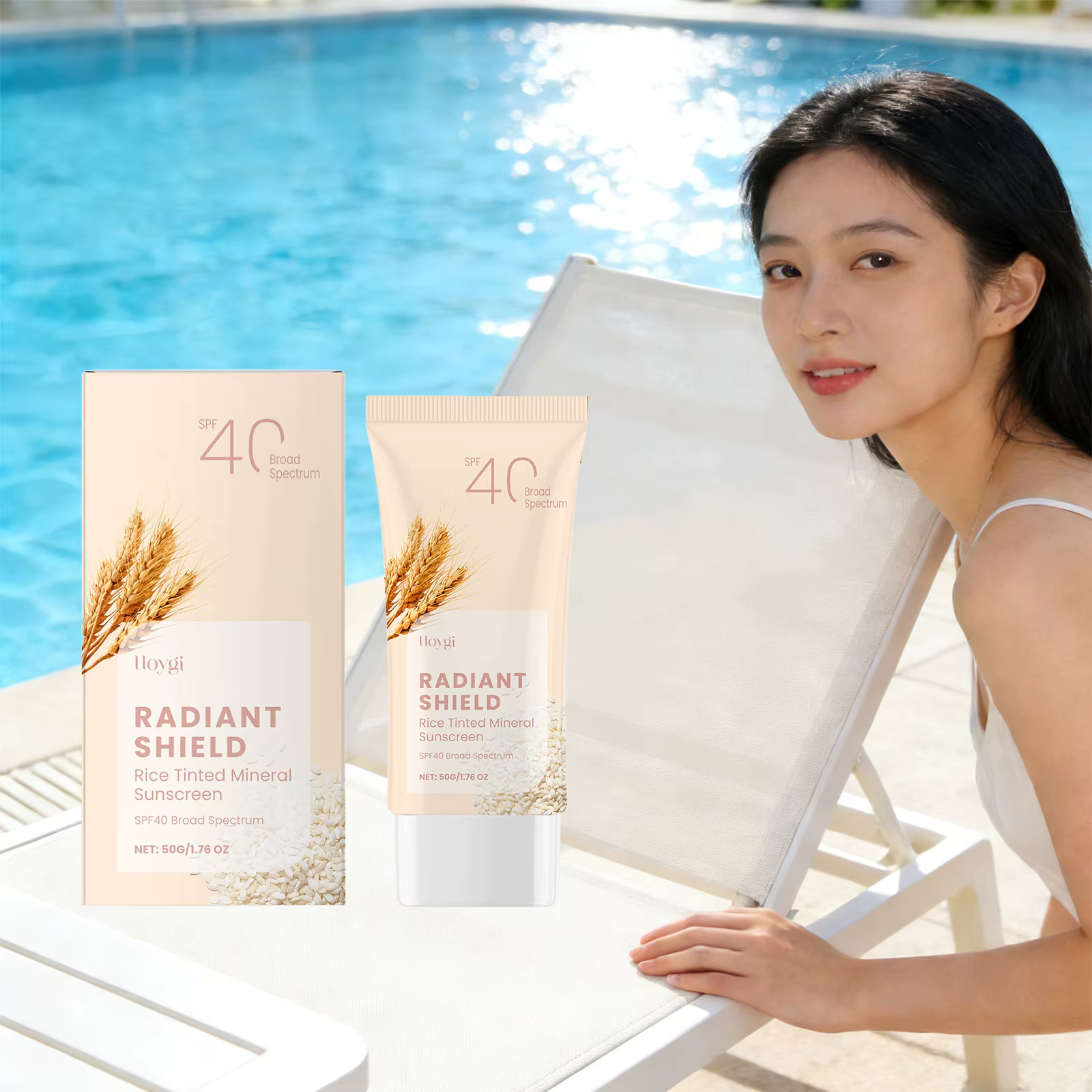 Crème solaire minérale teintée au riz SPF40