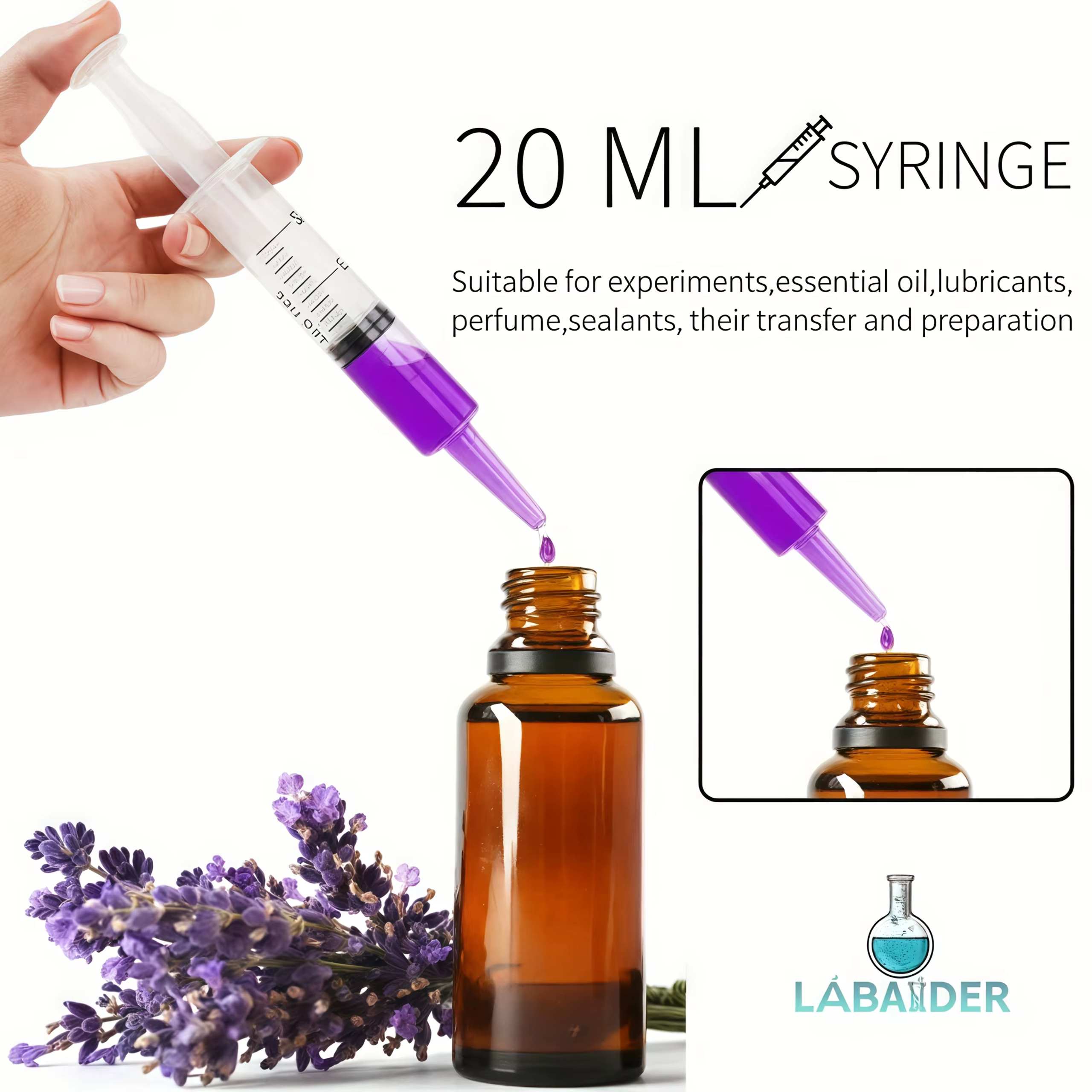 Seringue de 20 ml/60 ml/100 ml/150 ml, seringue en plastique, utilisée pour les laboratoires scientifiques, le transfert de liquides, l'irrigation des plantes, le parfum, l'encre, le changement d'eau 