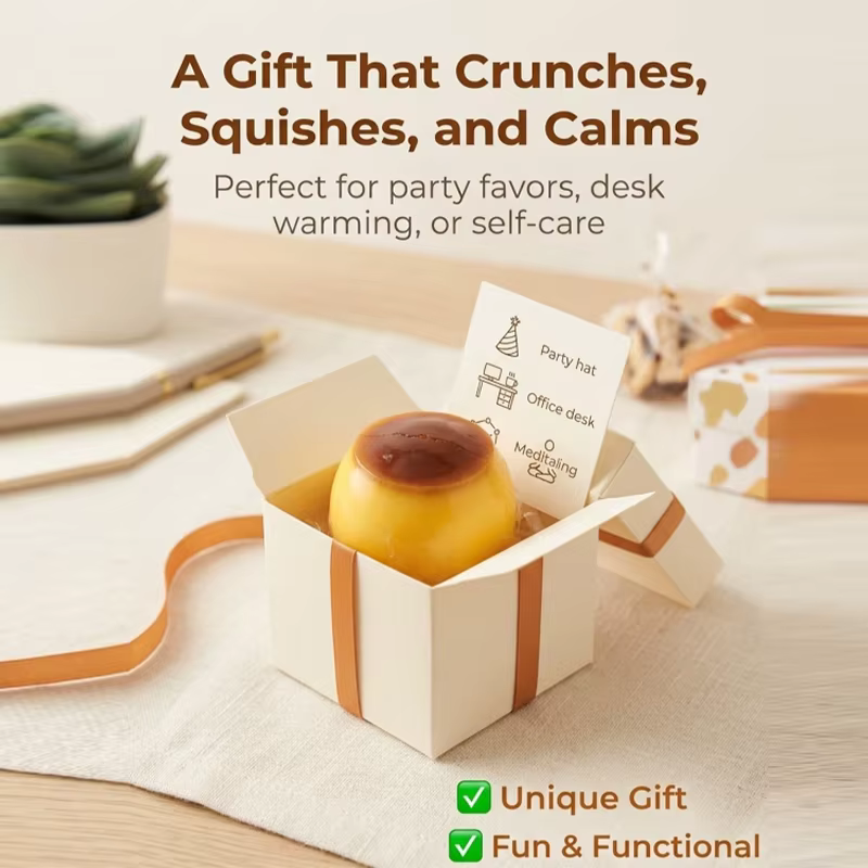 Balle anti-stress réaliste en forme de pudding au caramel, à presser, faite à la main, croquante, douce et moelleuse, pour la relaxation sensorielle ASMR