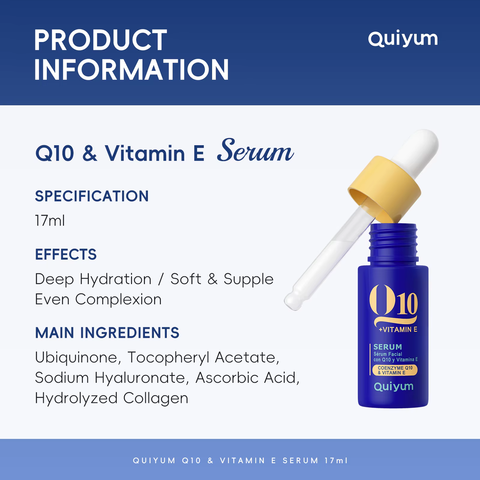 Sérum Quiyum Q10 & Vitamine E 17ml Hydratation intense Teint uniforme avec Coenzyme Q10
