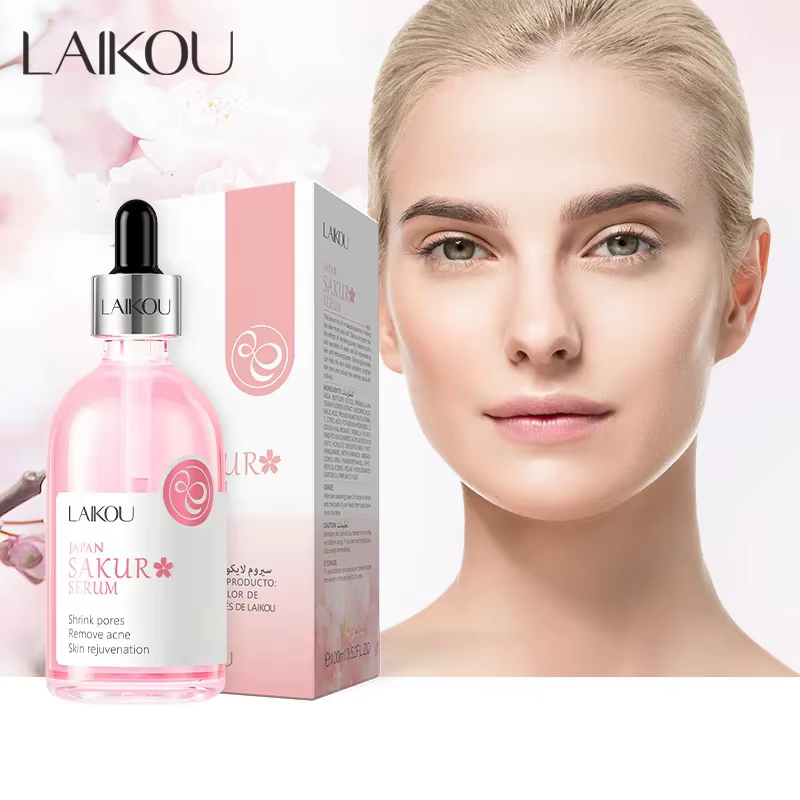 LAIKOU Solution d'essence de fleur de cerisier ou de rose Soins du visage hydratants Éclair Serrer Hydratant Réparateur Apaiser adoucir 100 ml