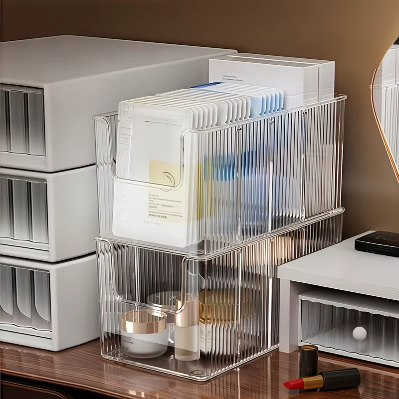 Boîte de rangement transparente compartimentée pour masques faciaux, support de rangement pour cosmétiques et produits de soin de la peau