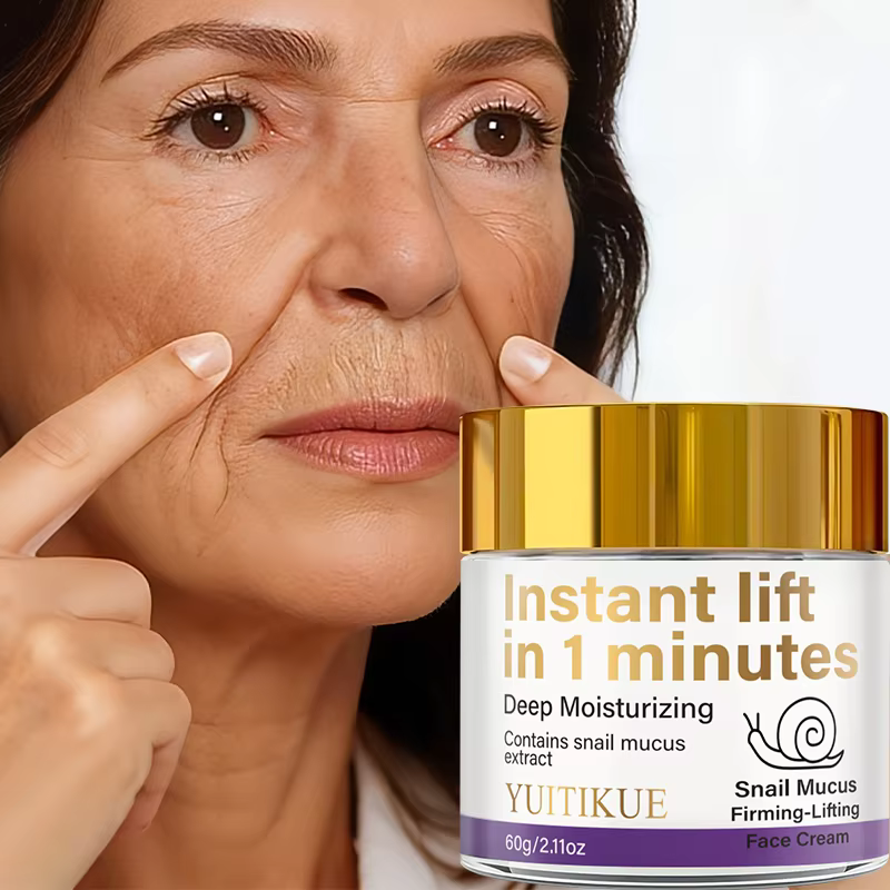 Crème Visage au Mucus d'Escargot YUITIKUE 60g Hydratation Profonde Effet Lifting Instantané en 1 Minute Soin Raffermissant et Liftant pour un Teint Éclatant
