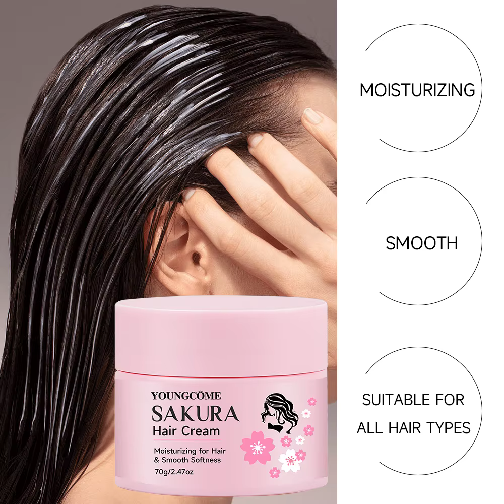 Crème capillaire SAKURA à la kératine et à l'huile d'argan – Réparation intensive pour cheveux secs/endommagés