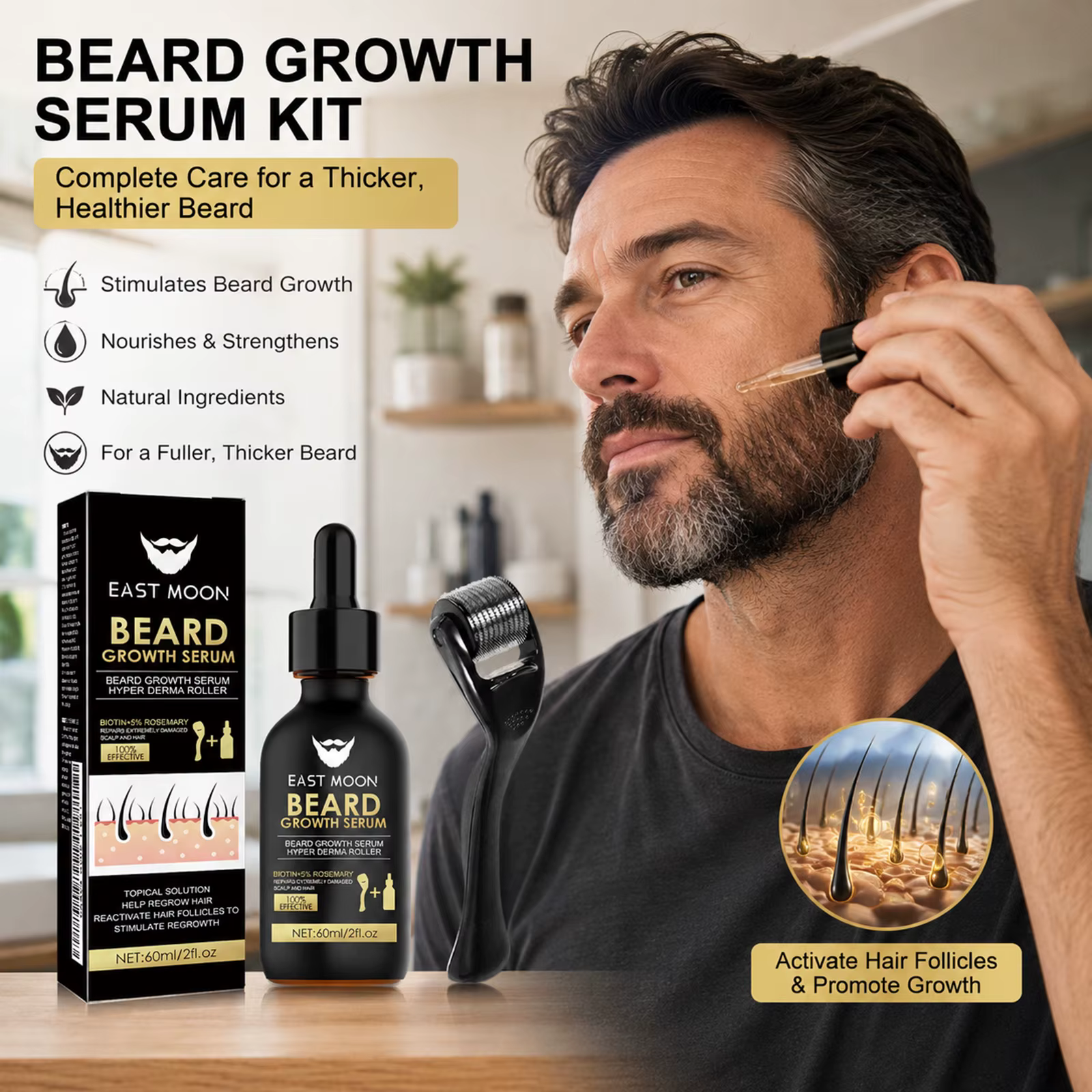 Kit de sérum pour la croissance de la barbe avec dermaroller 0