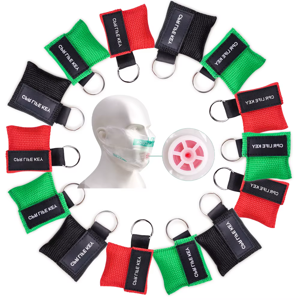 Masque de protection faciale CPR professionnel (1 à 10 pièces) – Outil de réanimation d'urgence avec porte-clés pour les premiers secours et le sauvetage en extérieur
