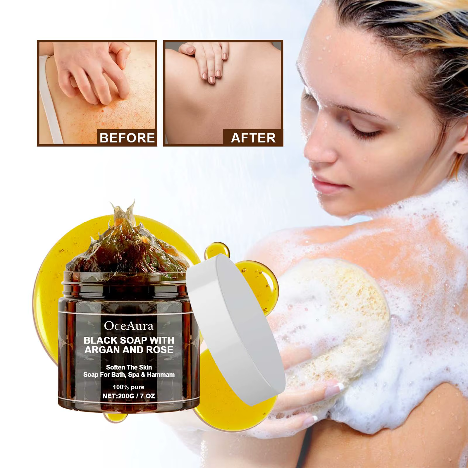 Savon noir OCEAURA à l'argan et à la rose