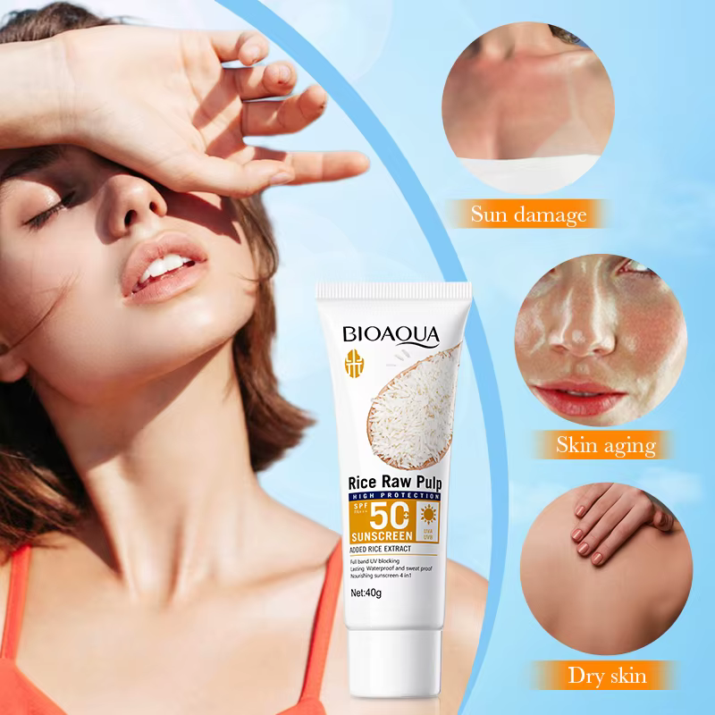Purée de riz crème solaire SPF50 + PA + protection solaire/UV rafraîchir Non collant imperméable résistant à la sueur