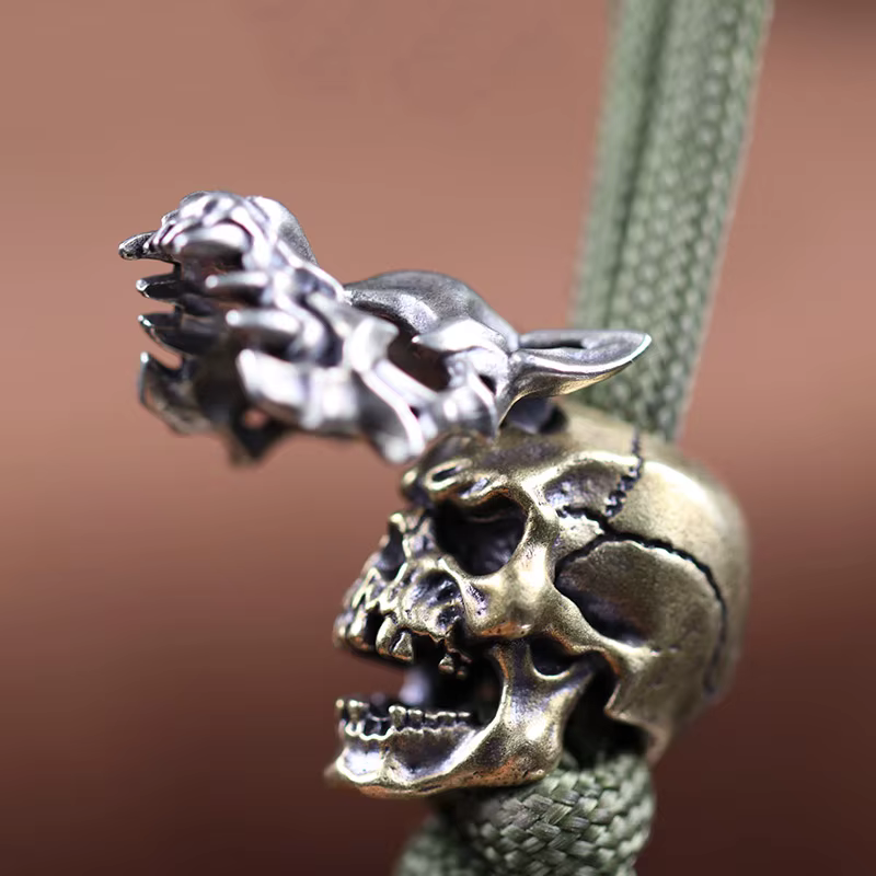 Modules de masque de visage de loup ouvrables, tête de squelette, perles de couteau en laiton, paracorde tissée bricolage, lanière d'extérieur, accessoires de moto, breloques punk, EDC