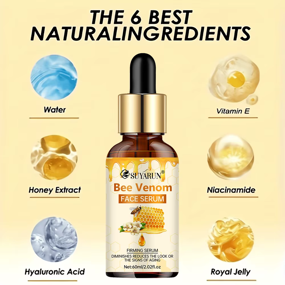 SUYARUN Sérum visage au venin d'abeille – Essence raffermissante anti-âge pour la réduction des rides et lueur jeune.