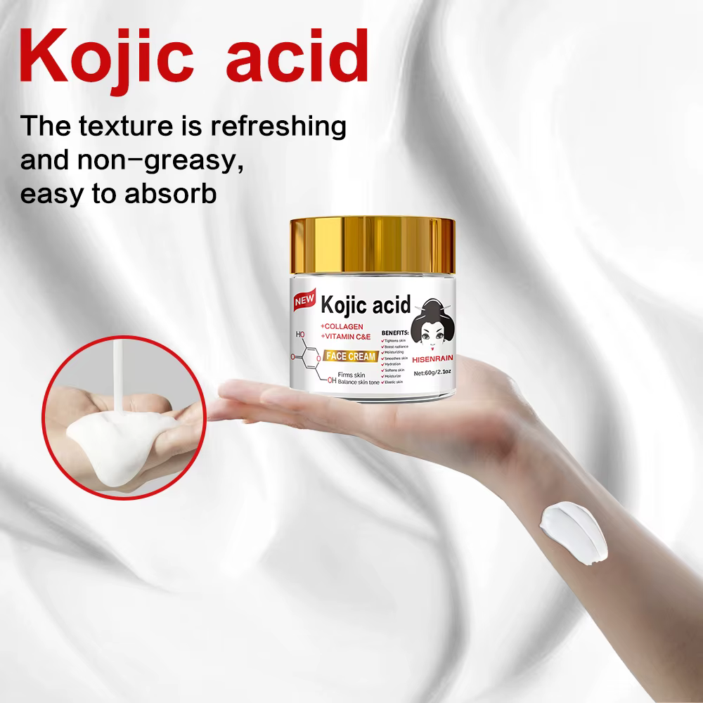 HISENRAIN Crème à l'acide kojique - Hydratant pour le visage en pot de verre éclaircissant