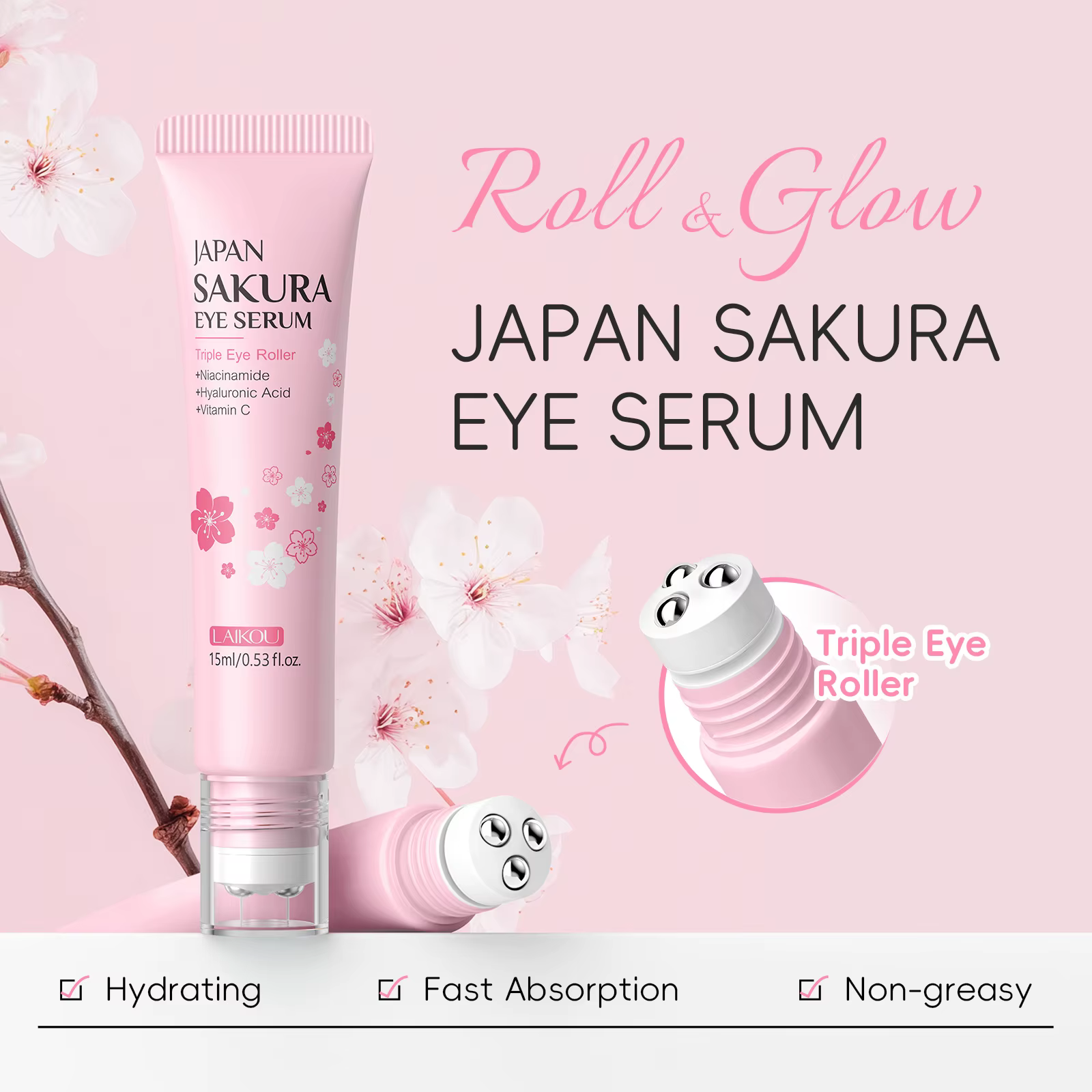 LAIKOU Sakura crème pour les yeux Anti-rides avec bille roulante séchage rapide hydratant acide hyaluronique sérum