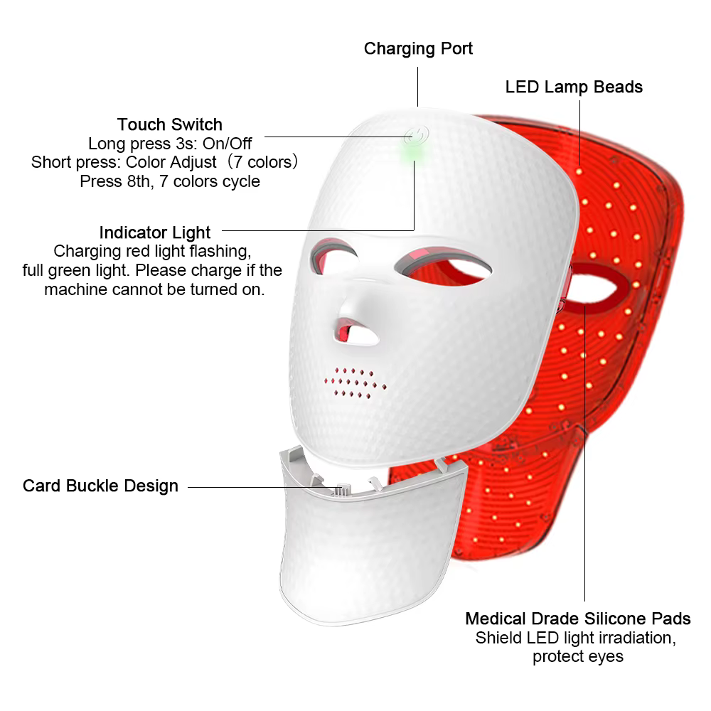 Masque LED facial 2 en 1 avec masque LED pour le cou
