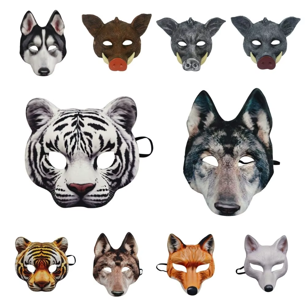Masque de loup-garou drôle d'halloween, masque Husky Cosplay tigre EVA, accessoires de fête à bretelles élastiques, demi-masque unisexe