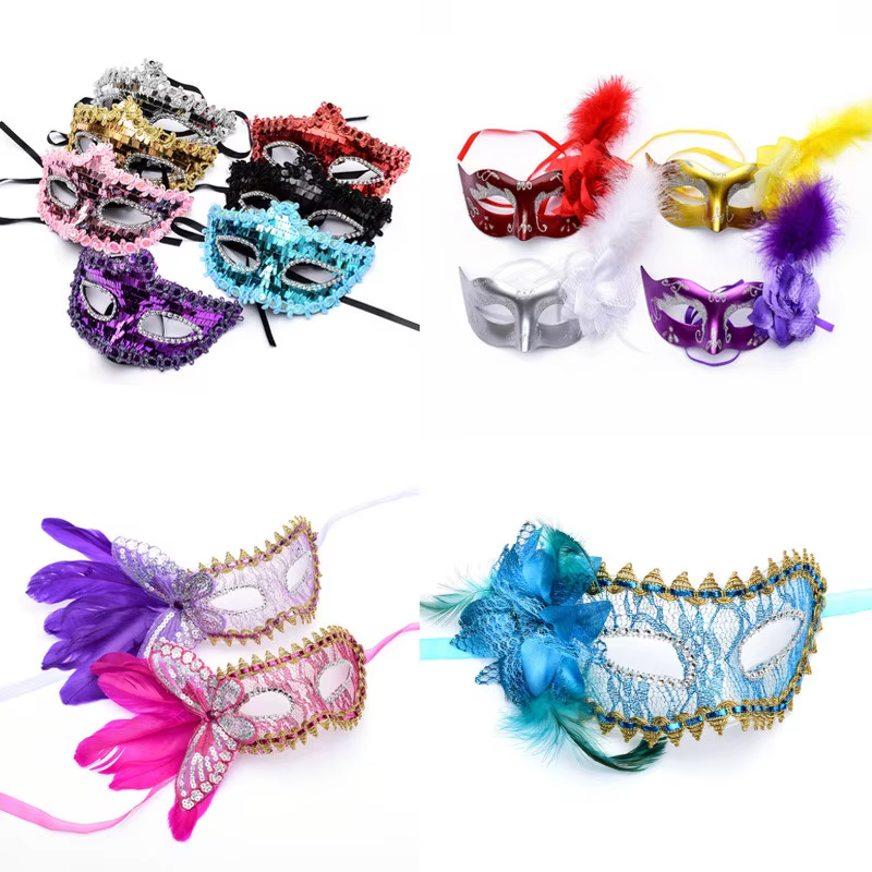 10 pièces masques de plumes colorés femmes filles princesse masque de mascarade Sexy danse fête d'anniversaire accessoires de carnaval noël Halloween