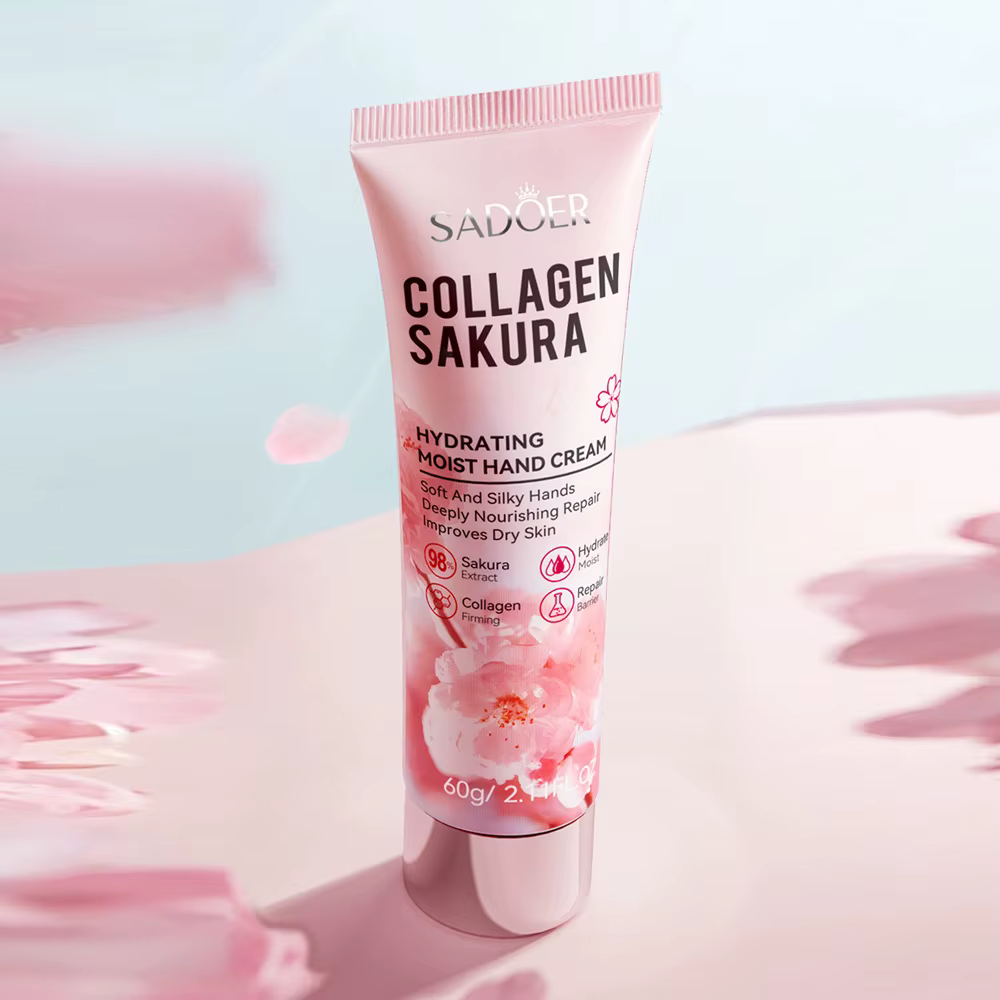 Crème hydratante pour les mains lisse au collagène fleur de cerisier pour l'automne et l'hiver