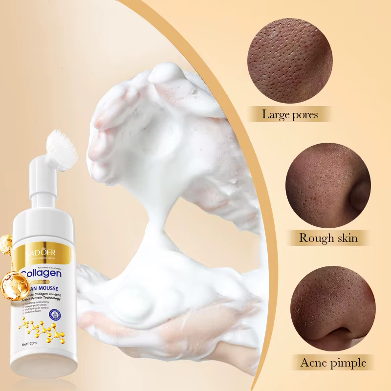 SADOER collagène nettoyant pour le visage Mousse nettoyage en profondeur soin de la peau hydratant raffermissant lavage