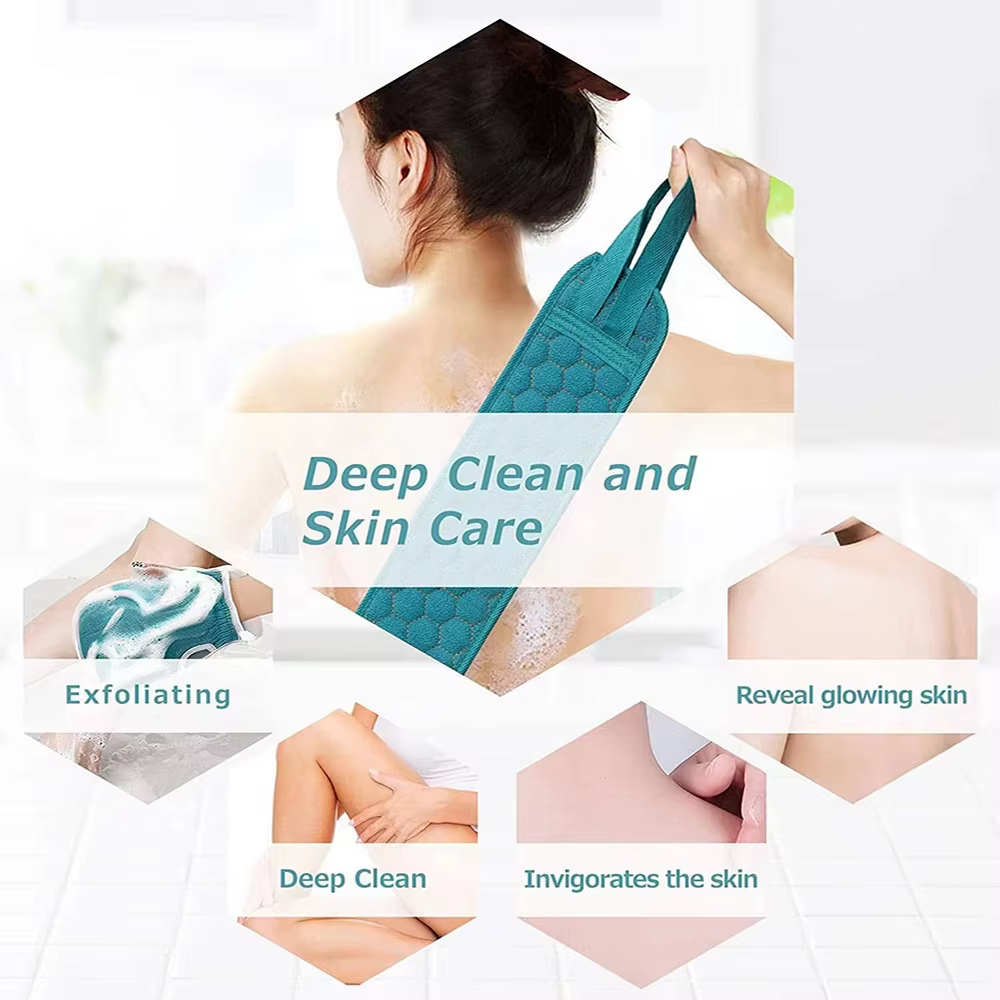Ensemble de gommages exfoliants pour le corps avec gant de bain pour le dos et éponge loofah pour un nettoyage en profondeur et une hygiène optimale