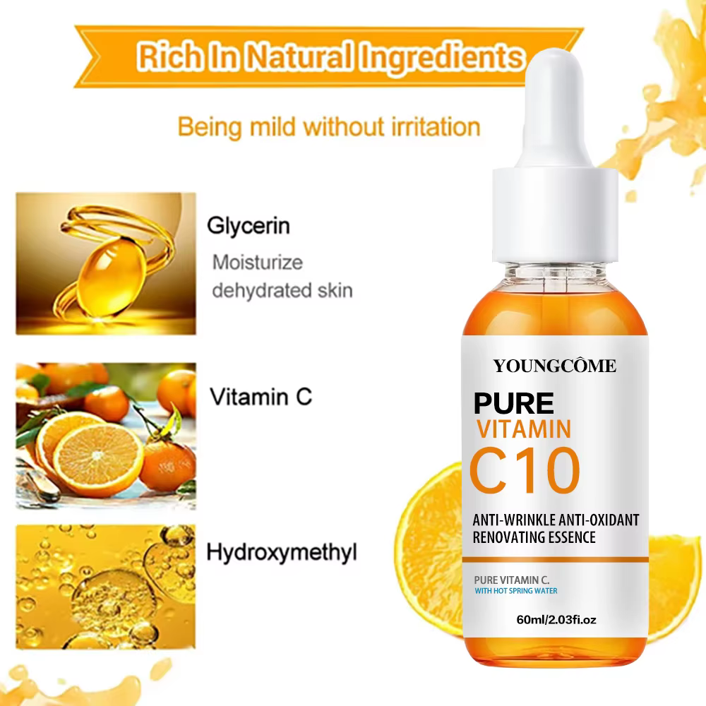 Vitamine C Essence pour le visage acide hyaluronique peau foncée éclaircir sérum estompe les ridules hydratant