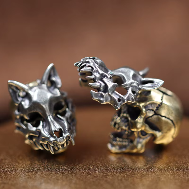 Modules de masque de visage de loup ouvrables, tête de squelette, perles de couteau en laiton, paracorde tissée bricolage, lanière d'extérieur, accessoires de moto, breloques punk, EDC