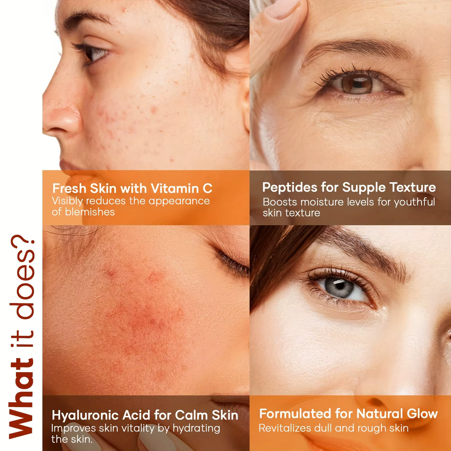 Sérum de vitamine C pour le visage amélioré avec des peptides d'acide hyaluronique