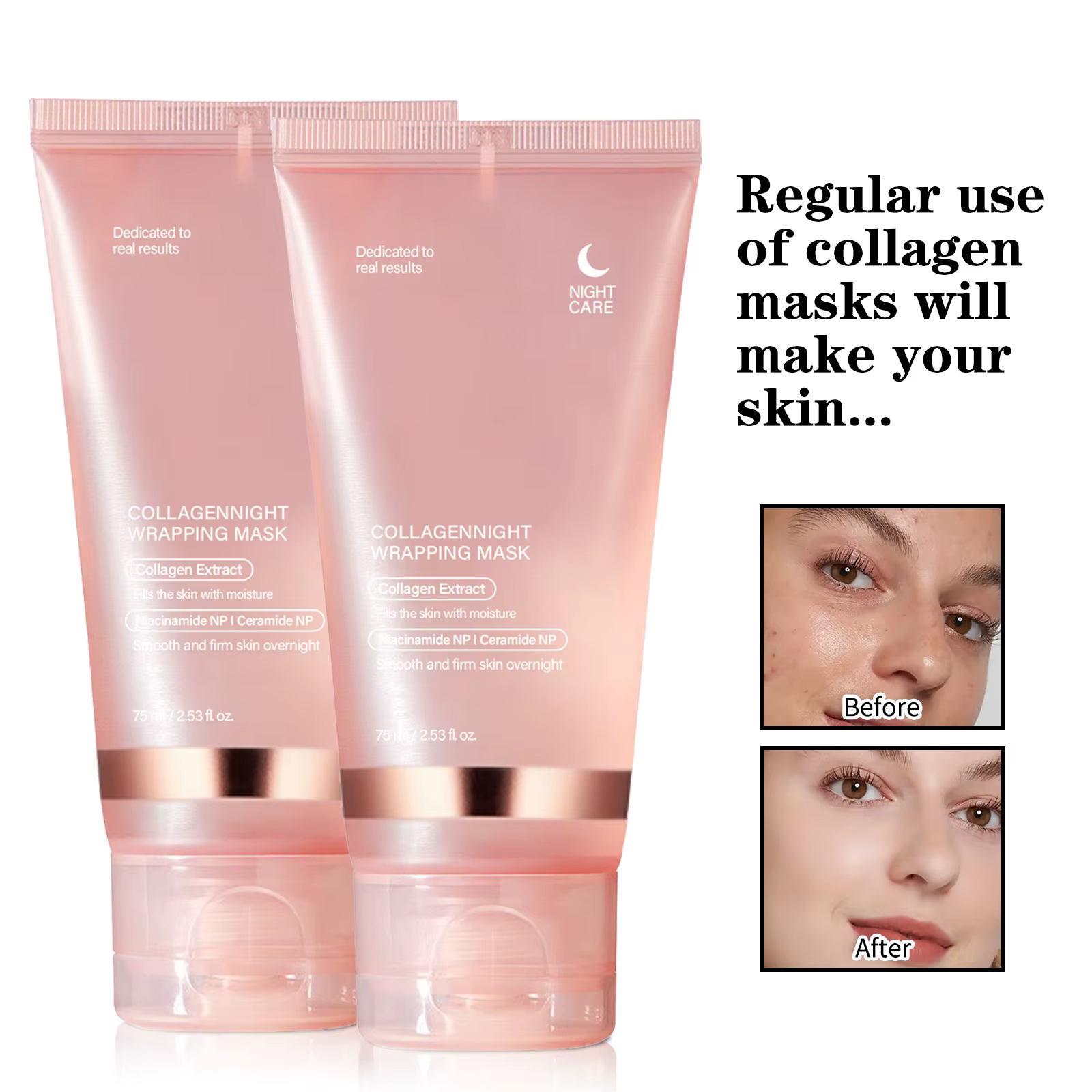 Masque raffermissant au collagène pour la nuit 75ml - Formule tenseur hydratante en profondeur pour une peau lisse