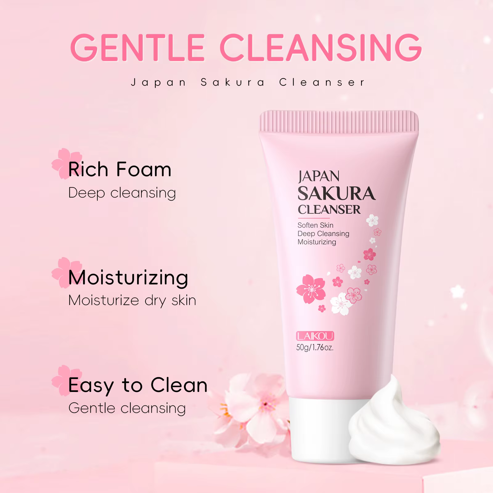 LAIKOU Sakura nettoyant doux nettoyage en profondeur contrôle de l'huile hydratant rétrécit les Pores visage soins de