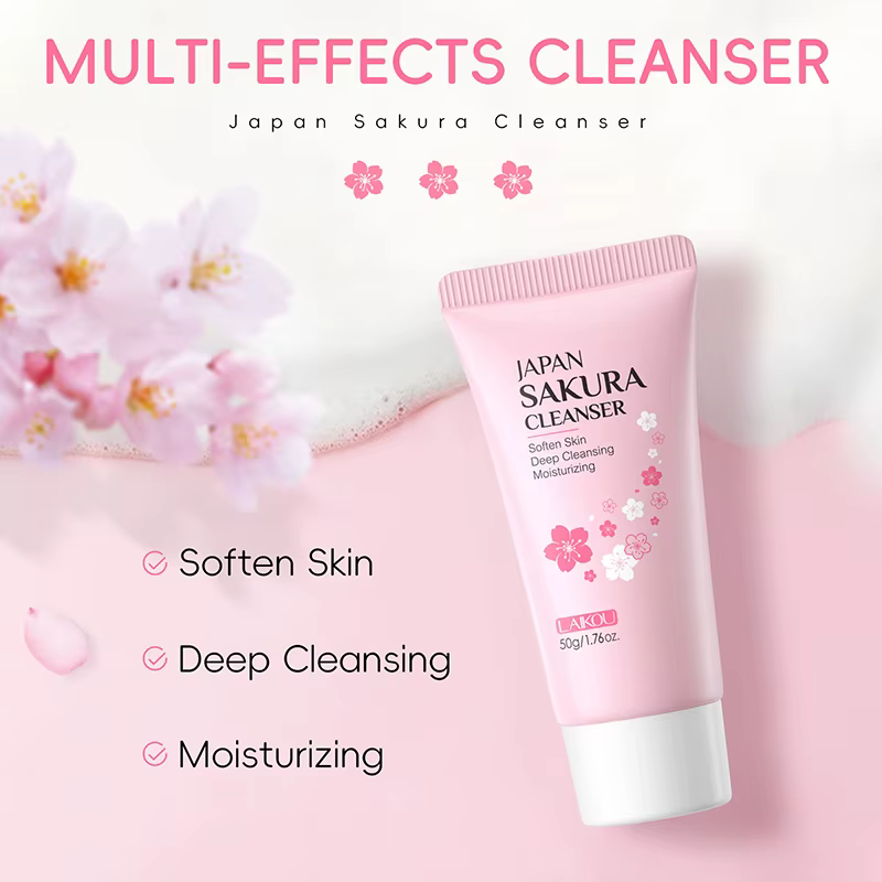 LAIKOU japon Sakura nettoyant doux nettoyage en profondeur contrôle de l'huile hydratant rétrécit les Pores visage