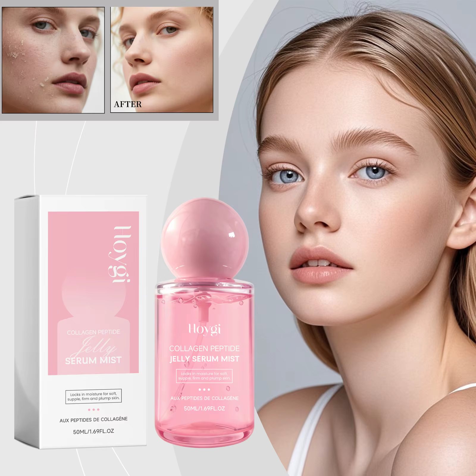 Brume hydratante pour le visage au collagène et aux peptides, légère, non collante, spray hydratant quotidien doux, rafraîchissant et apaisant pour tous types de peau